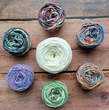 A collection of colour choices for a crochet basket kit
